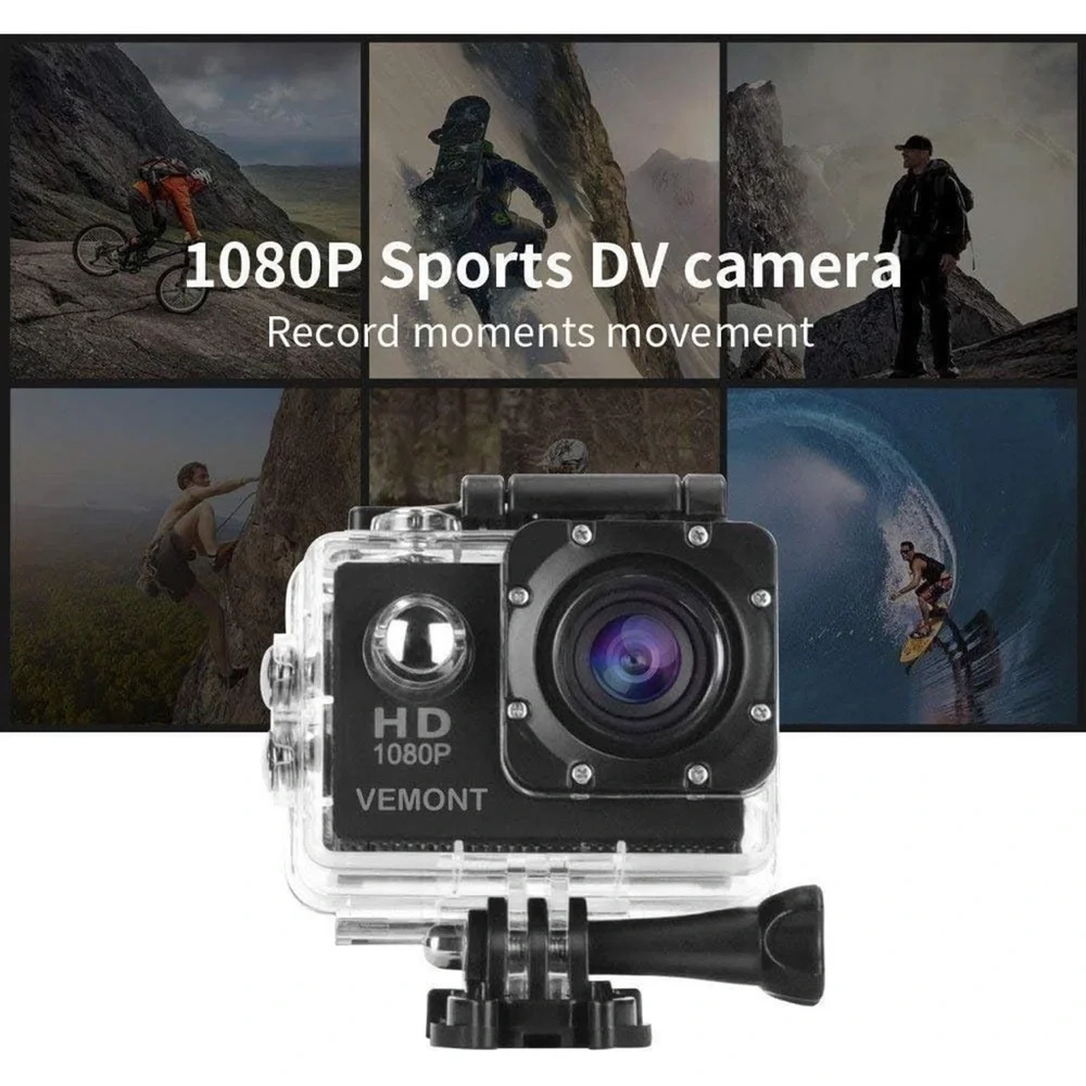 NWT!VEMONT Action Camera, 1080P 12MP Sports Camera Full HD 2.0Inch Action Cam30m